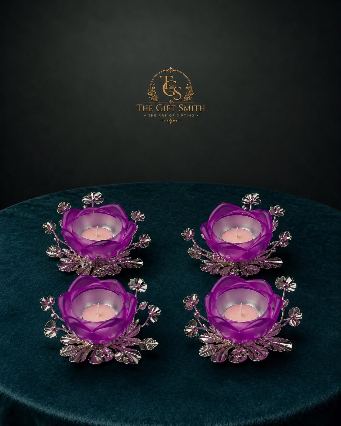 Purple Flower Tea Light Holders