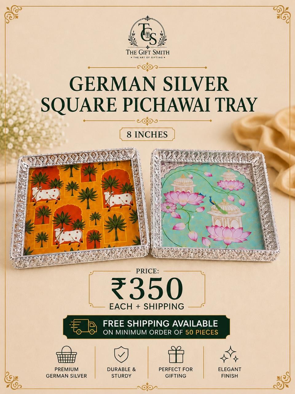 German Silver Square Pichawai Tray