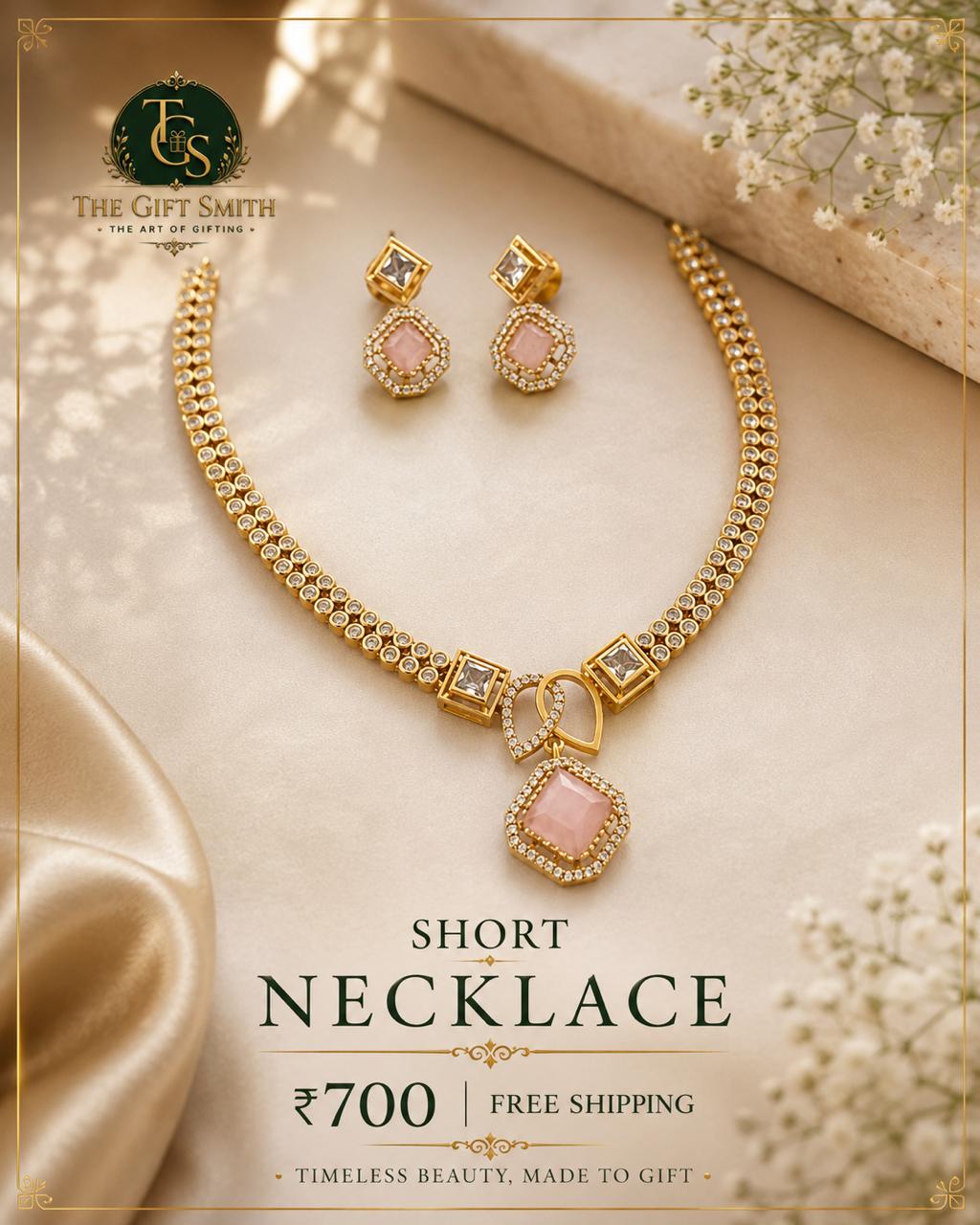 Short Pink Stone Necklace