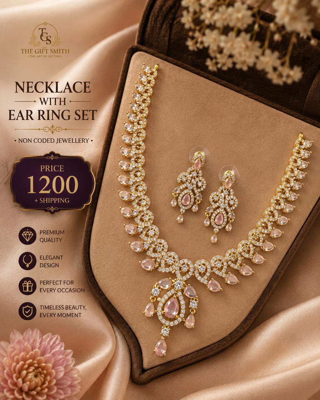 White & Pink Drop Necklace Set