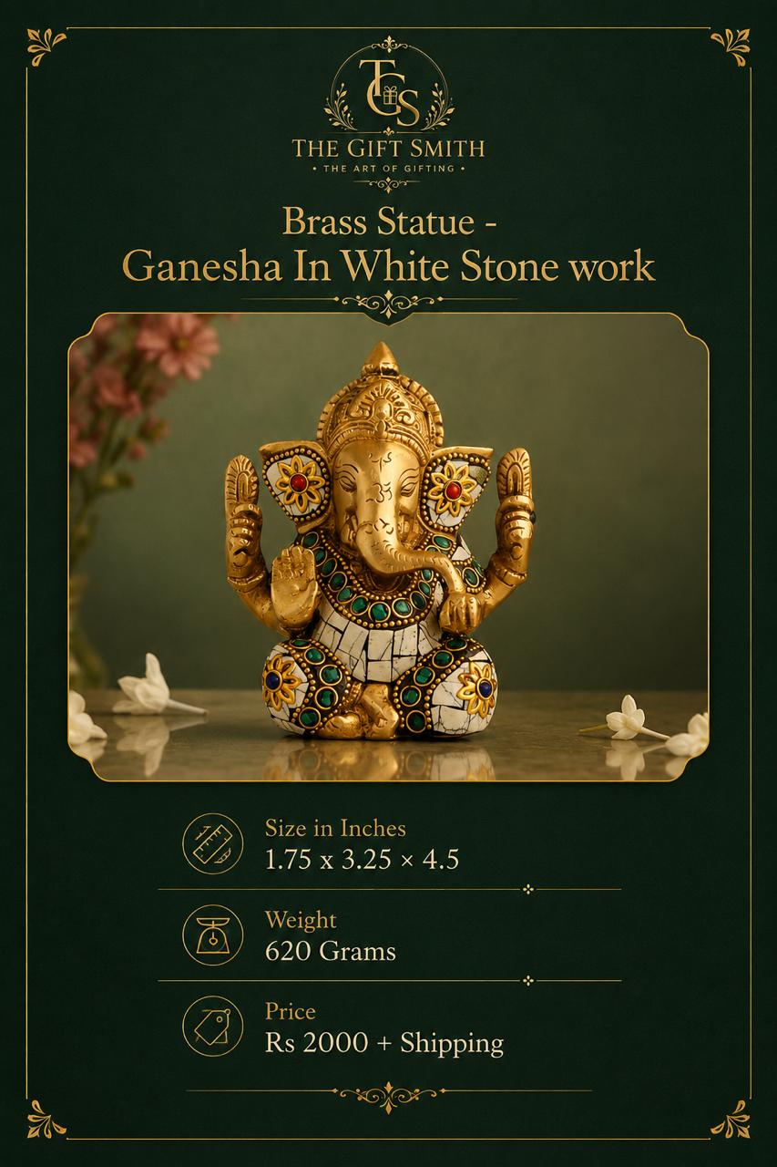 Brass Statue - Ganesha In White Stone work