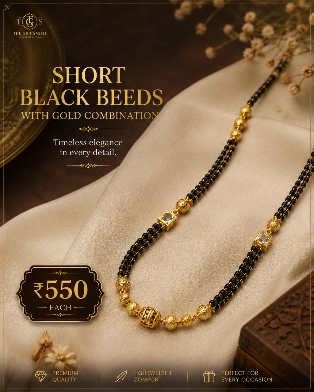 Short Black Beeds With Gold Combination