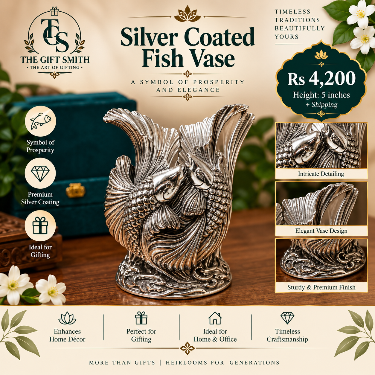 Silver Coated Fish Vase