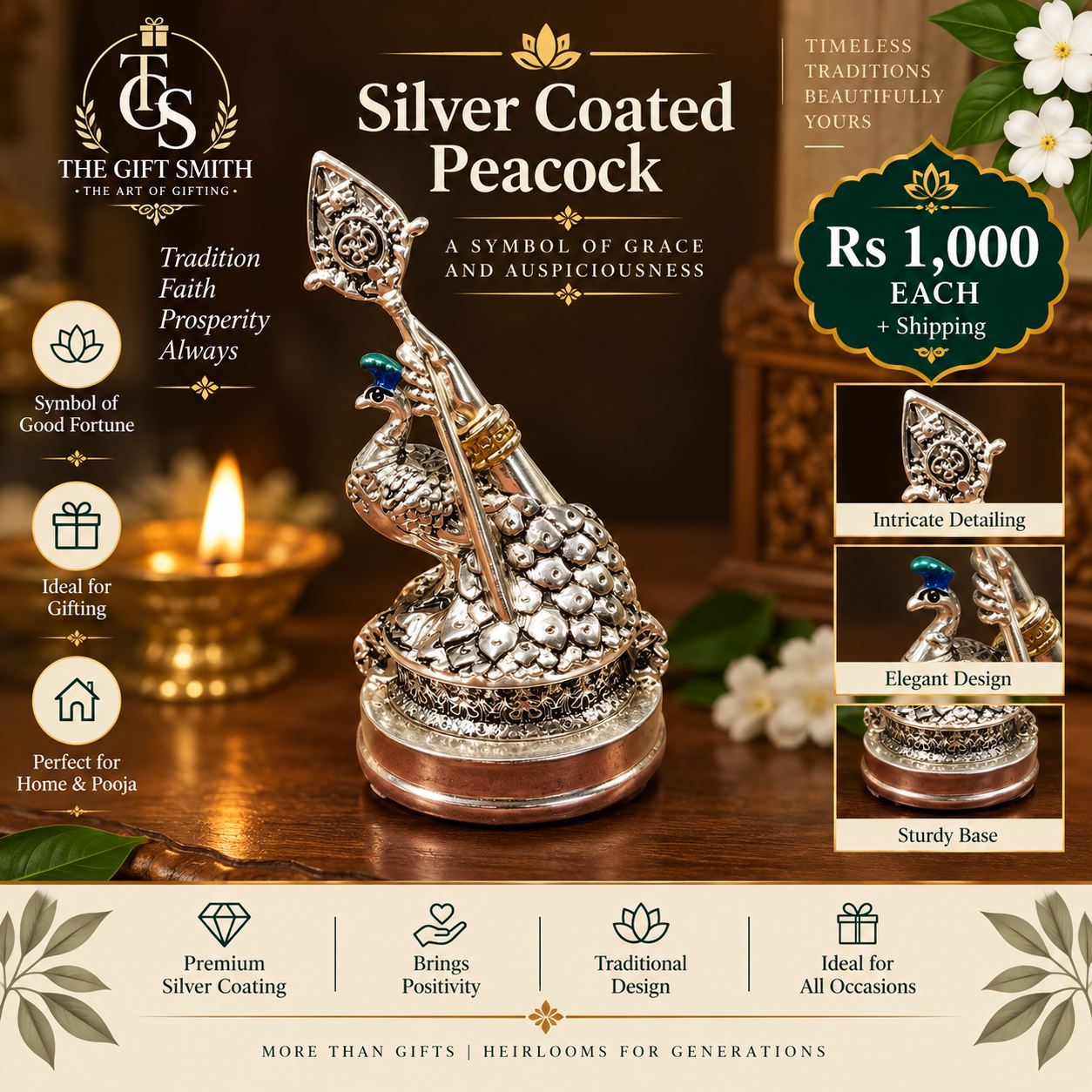 Silver Coated Peacock