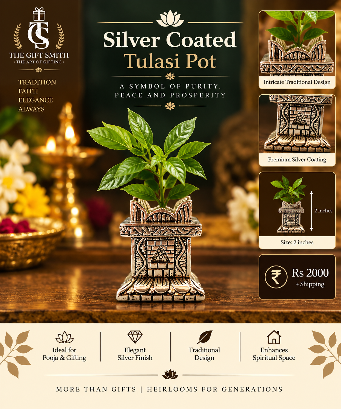 Silver Coated Tulasi Pot