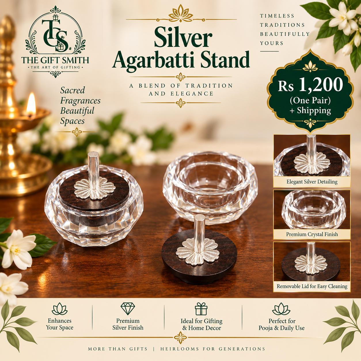 Silver Agarbatti Stand (Pair)