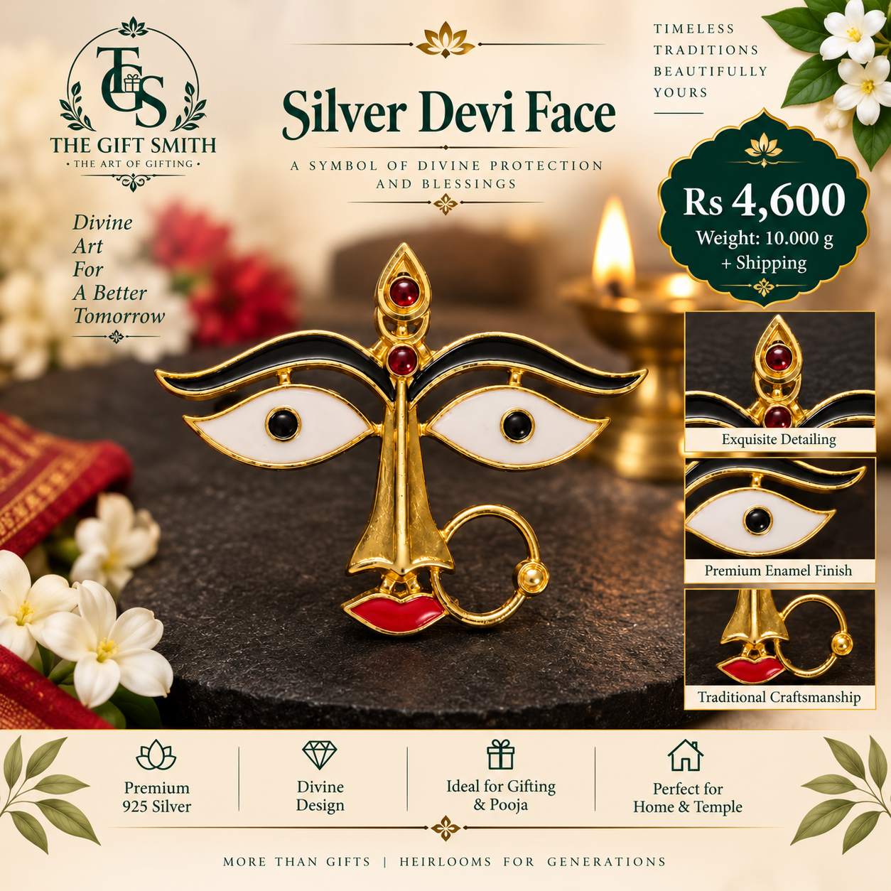 925 Silver Devi Face