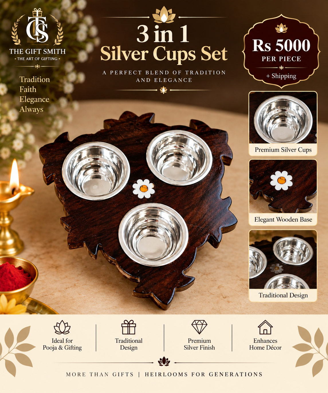3 in 1 Silver Cups Set