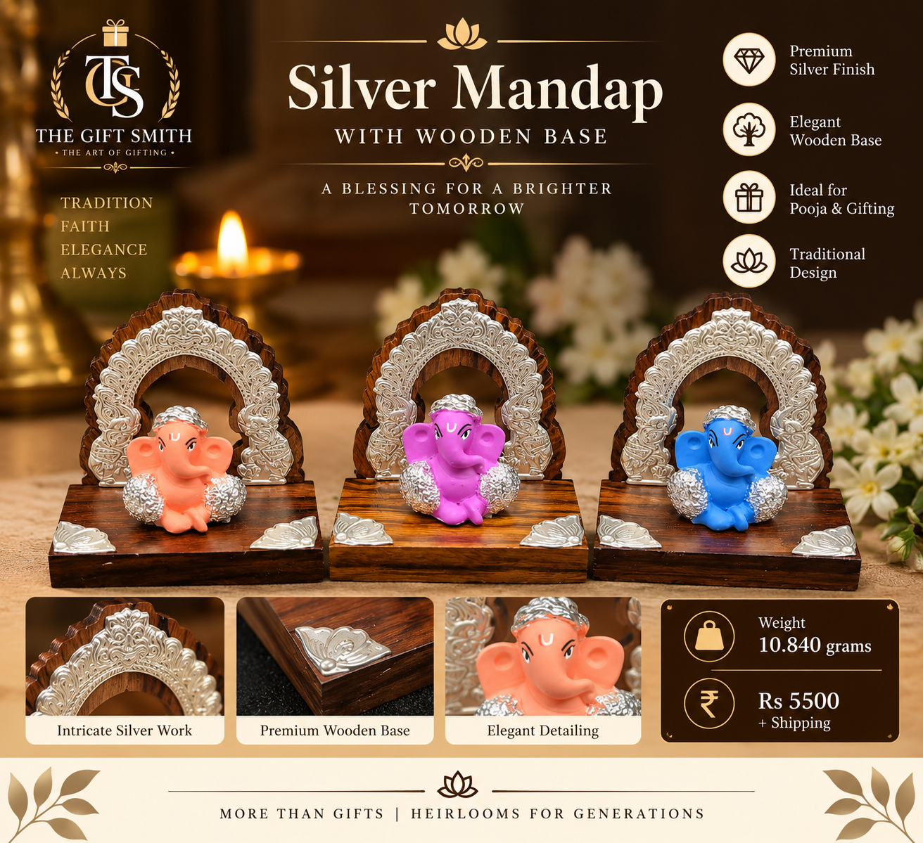 Silver Mandap with Wooden Base