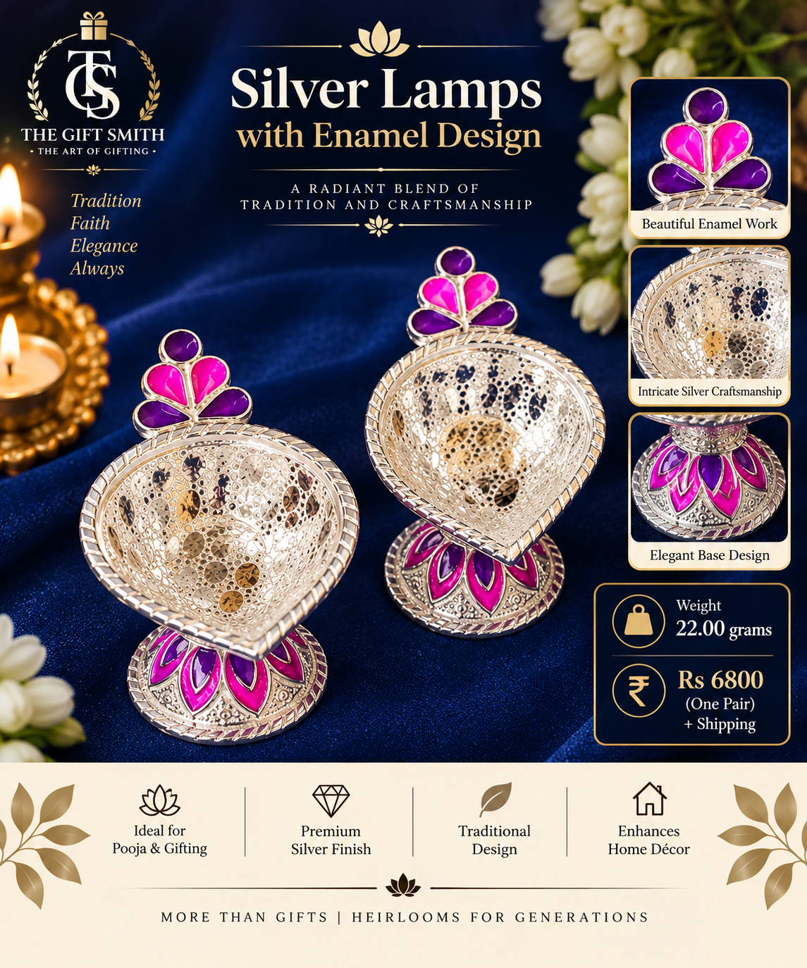 Silver Lamps with Enamel Design