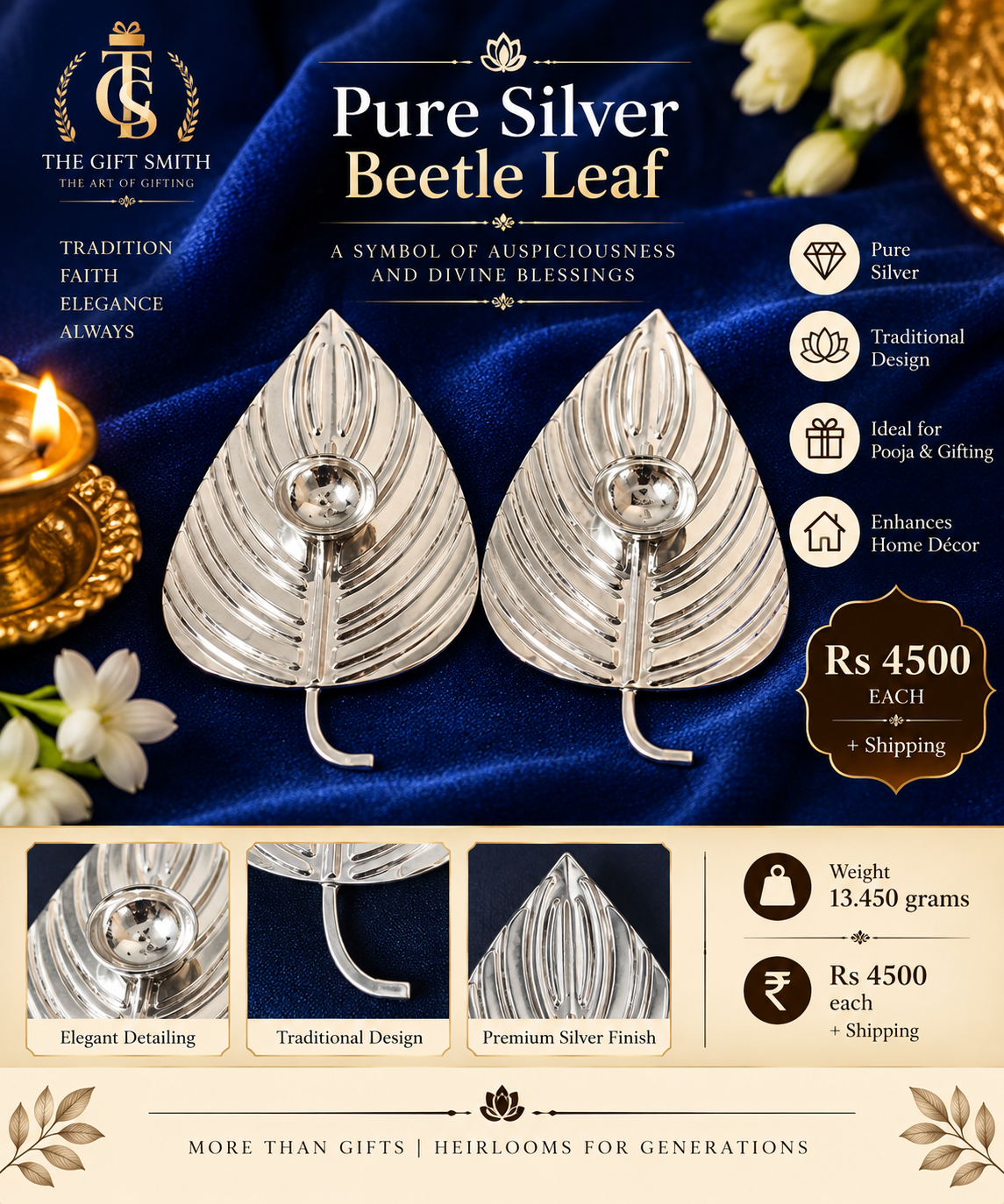 Pure Silver Beetle Leaf