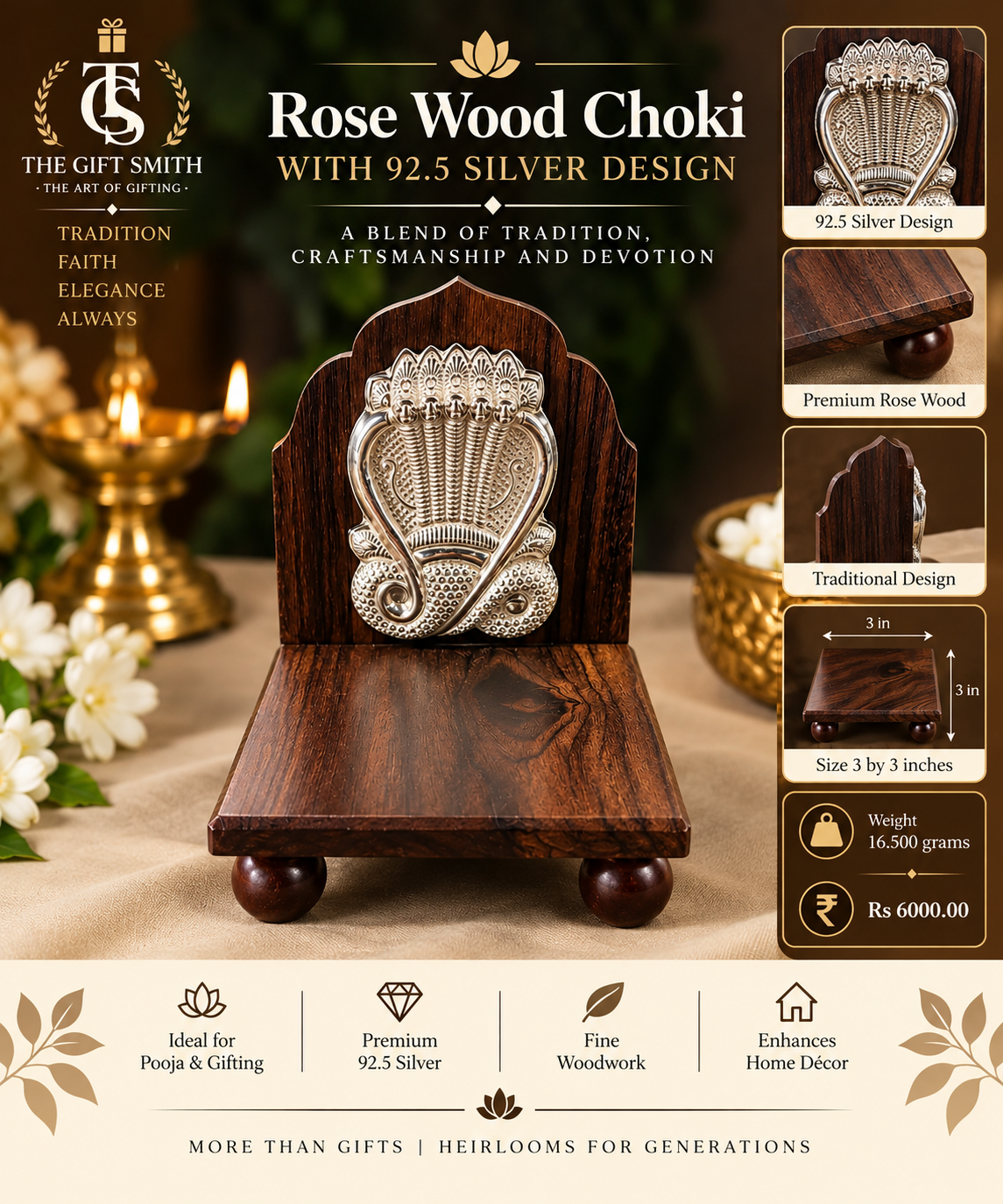 Rose Wood Choki with 92.5 Silver Design