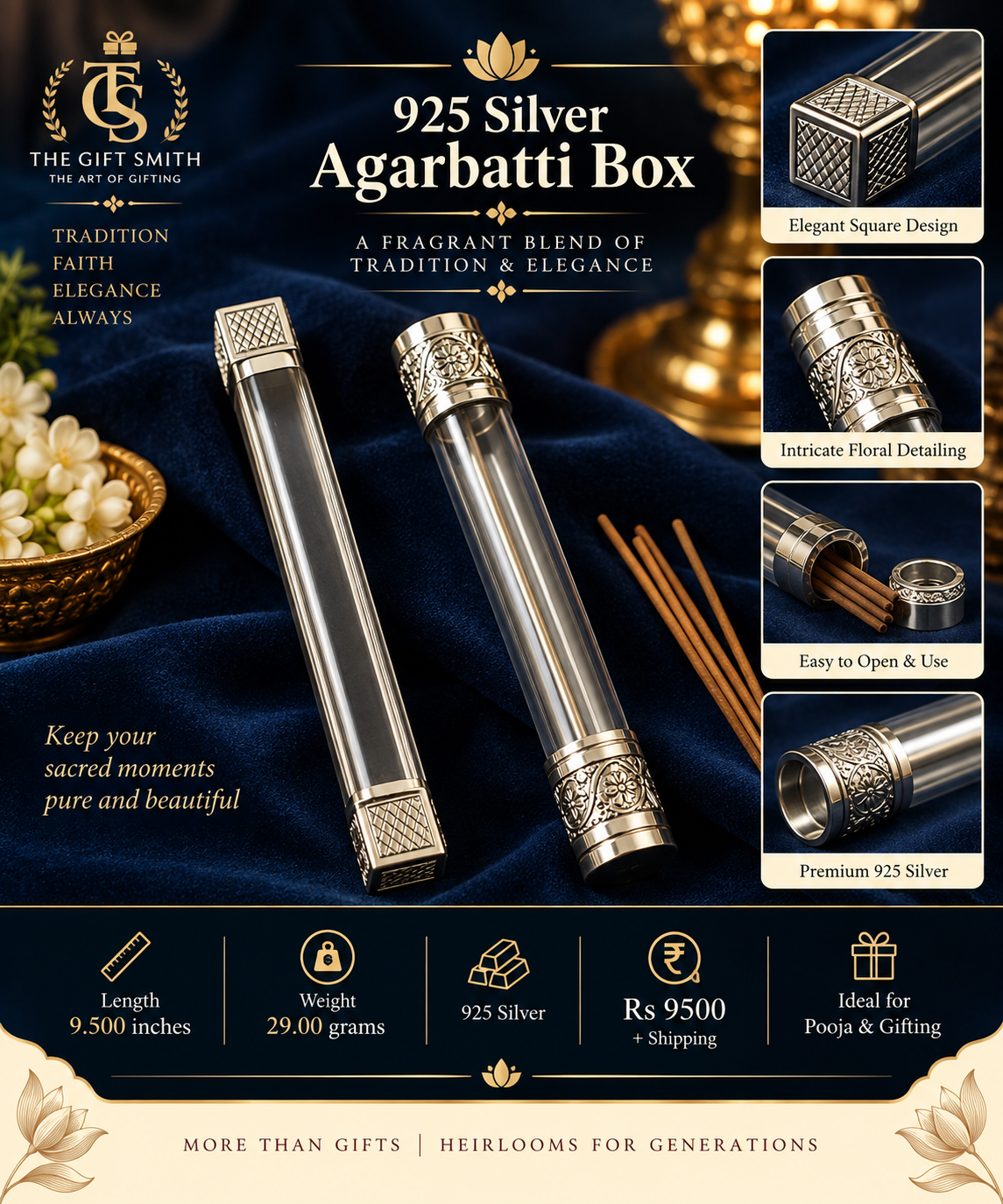 925 Silver Agarbatti Box