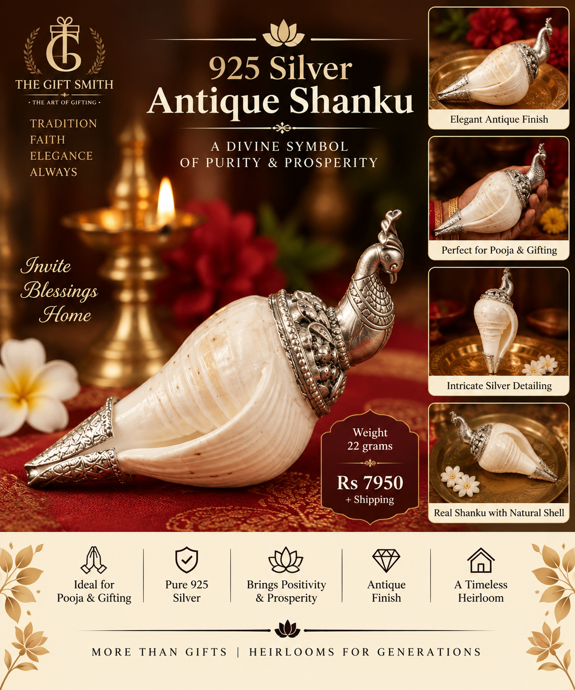 925 Silver Antique Shanku