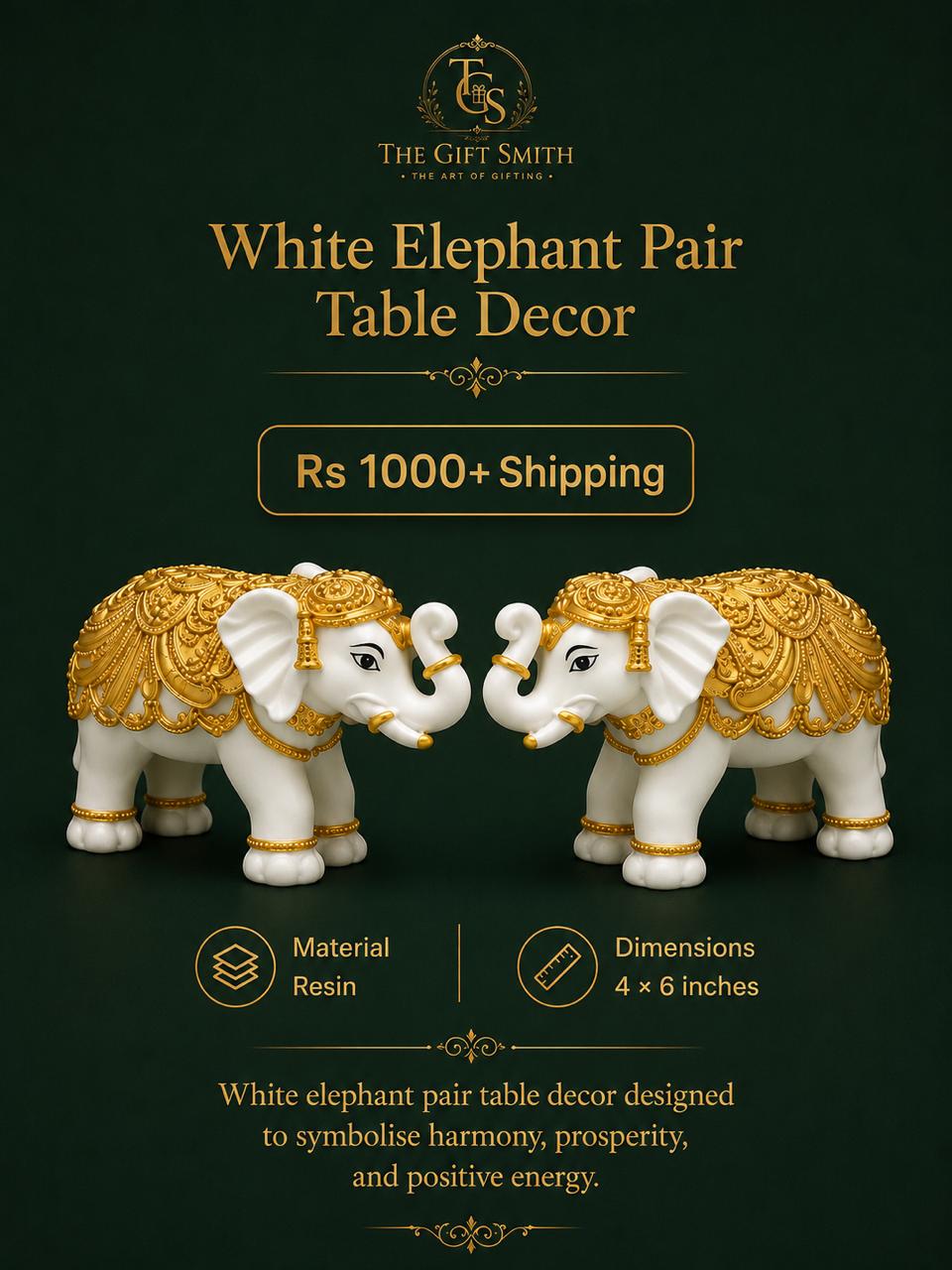 White Elephant Pair Table Decor
