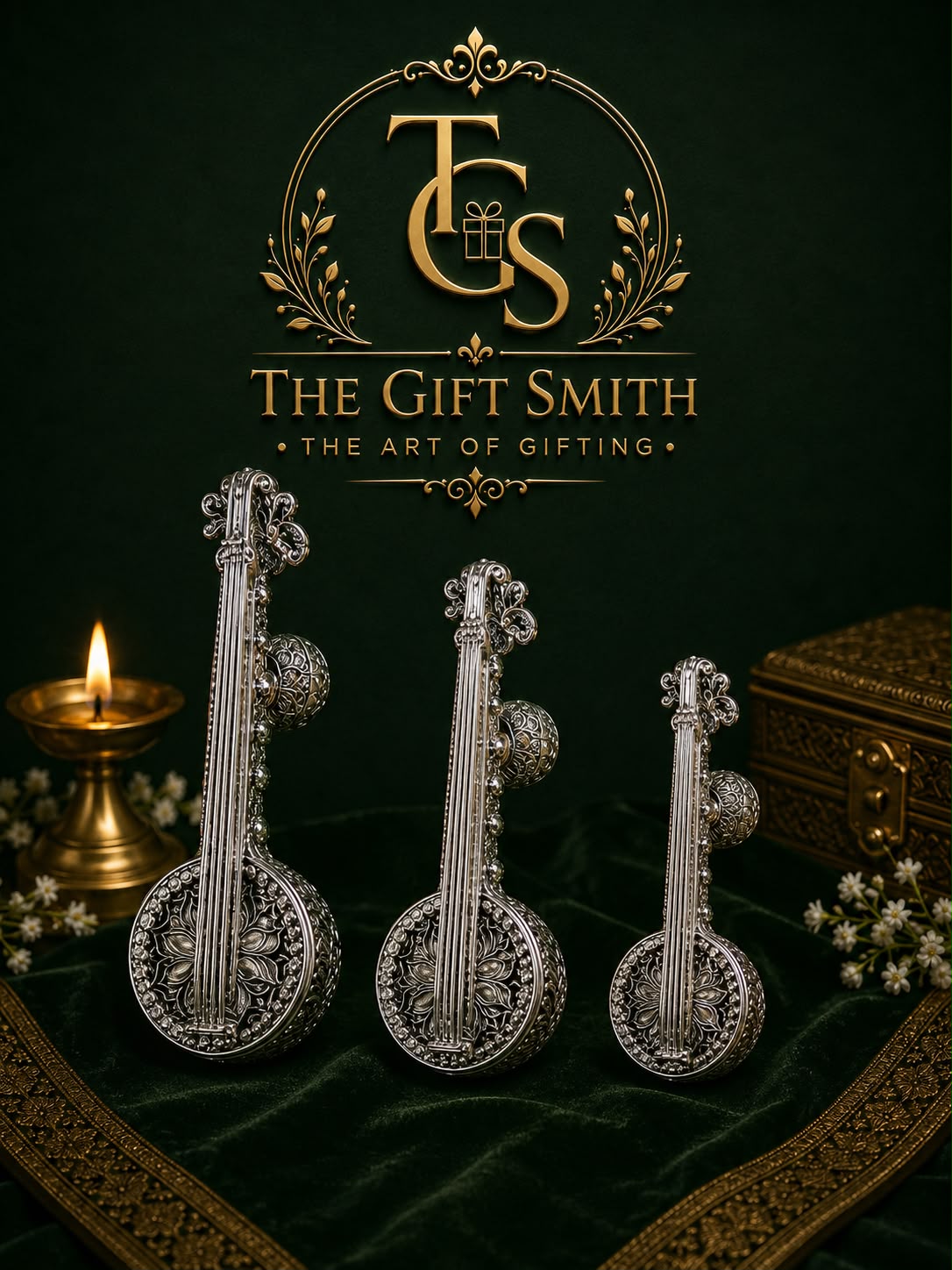 Silver Ornamental Veena Trio