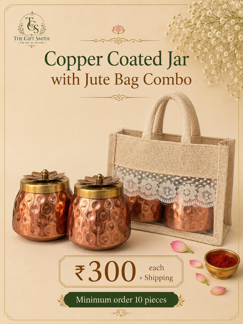 Copper Coated Jar with Jute Bag Combo