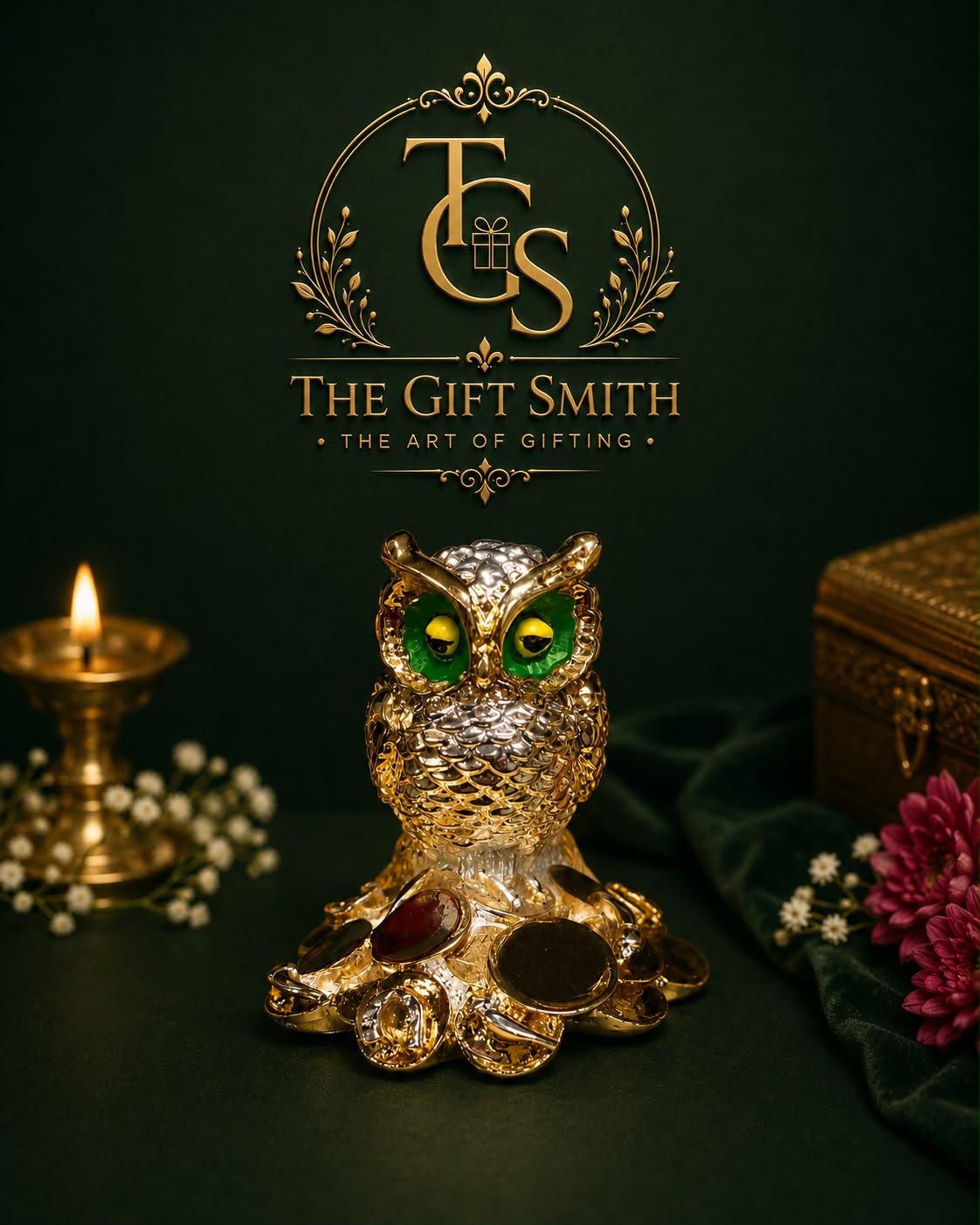 Golden Enamel Wealth Owl