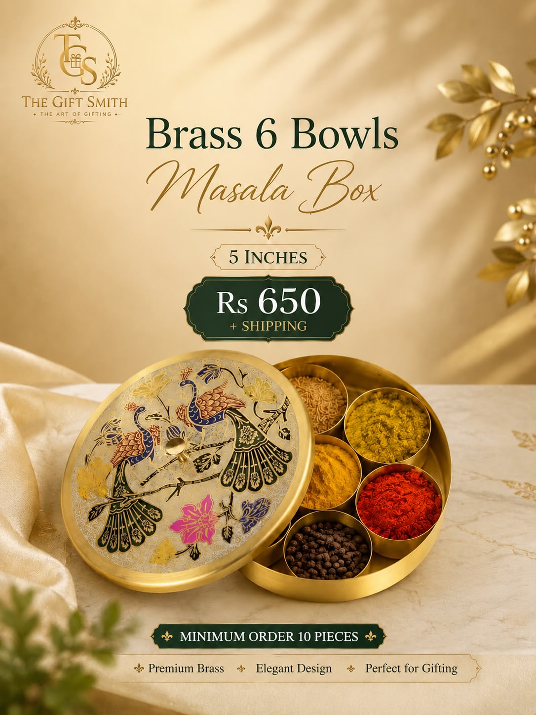 Brass 6 Bowls Masala Box