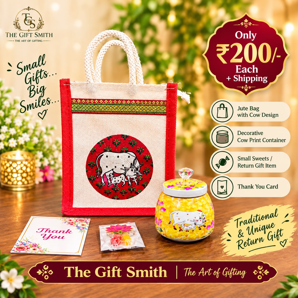 Cow Design Jute Bag Combo